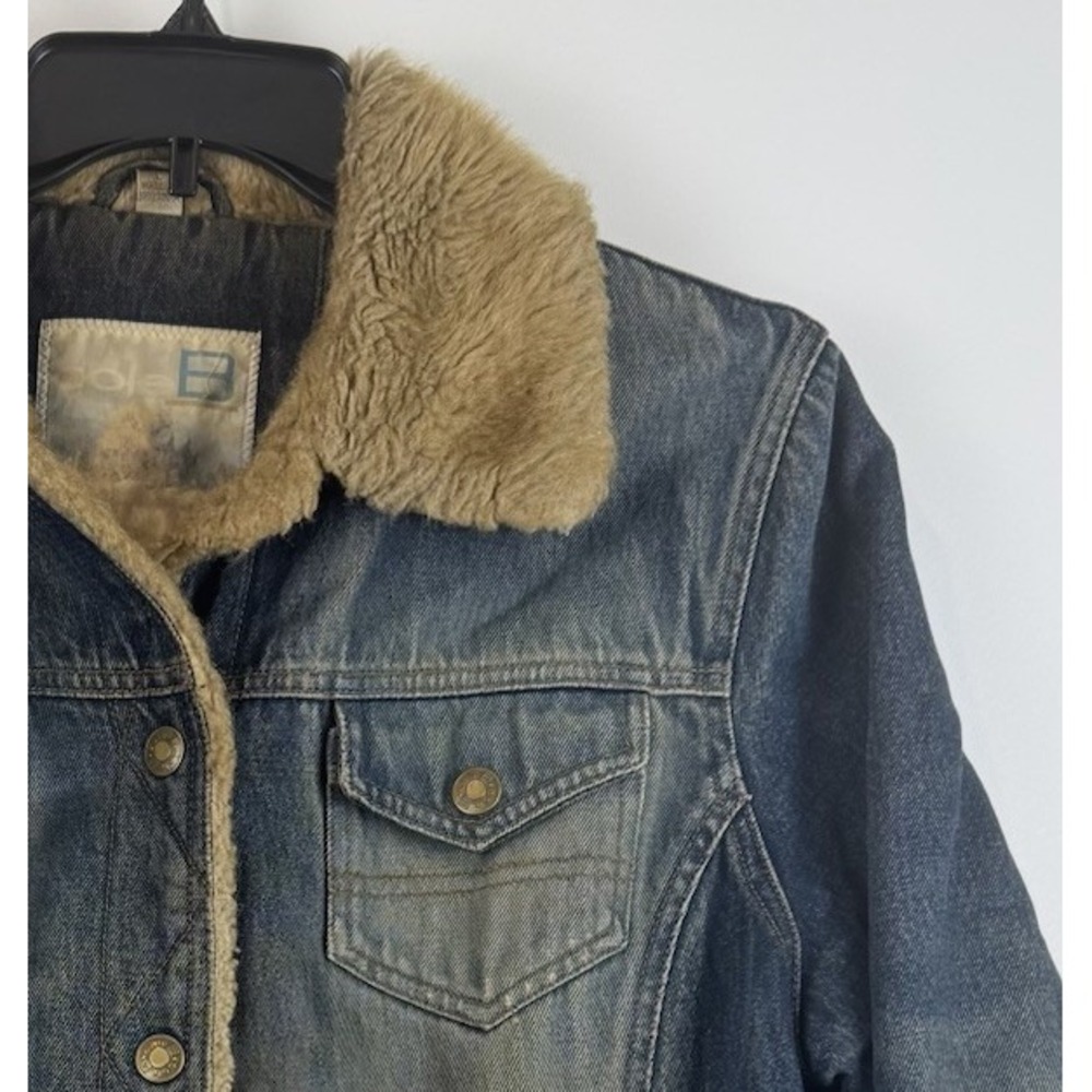 Cole B Country Mens Denim Trucker Jacket Faux Fur Collar Blue Distressed 2027 L